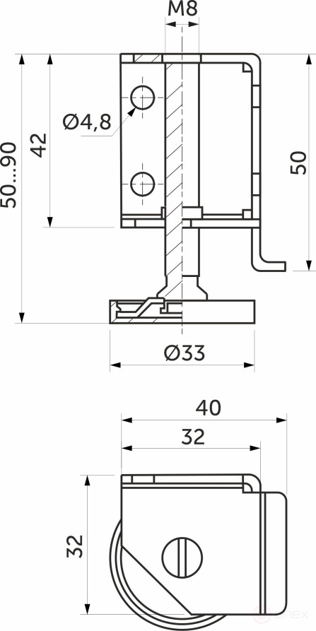 Adjustable M8 corner support with sidewall support right, AKS