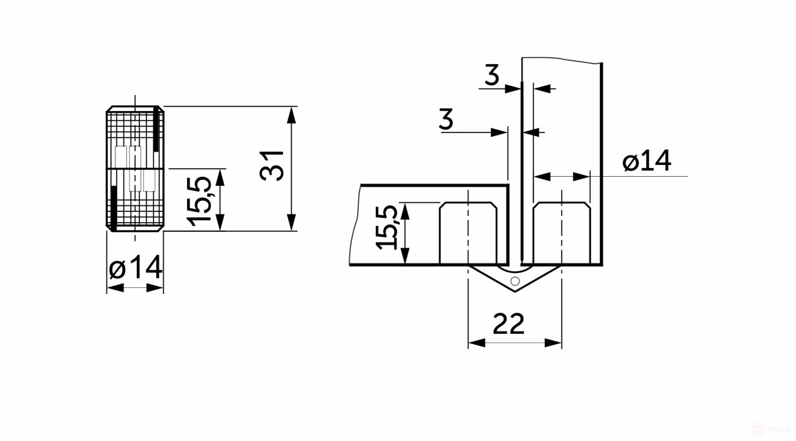 Cylindrical loop d14mm gold AKS