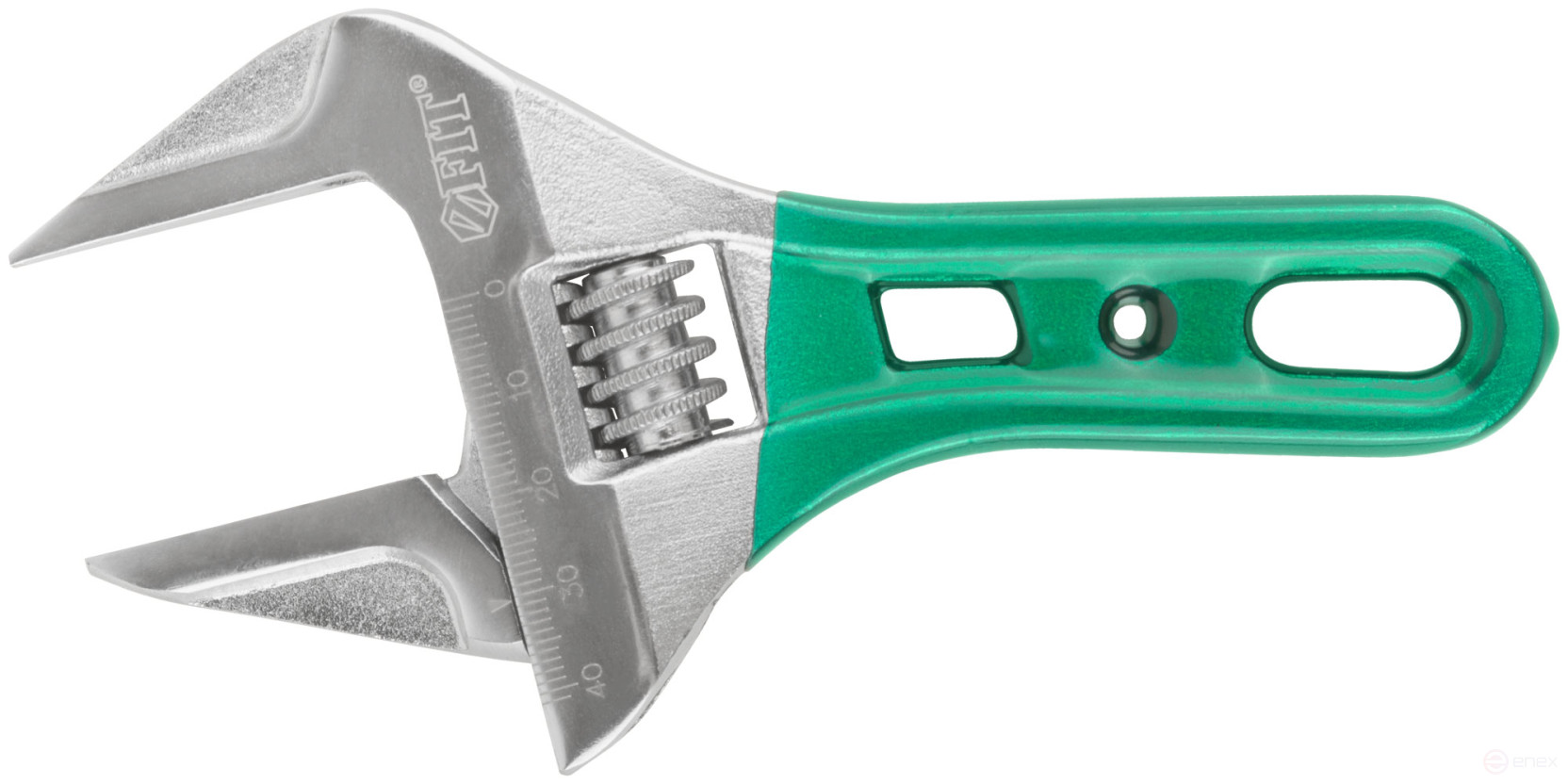 Adjustable "Smart" wrench, CrV, shortened, narrow jaws, scale, extra magnification.Grip 155 mm (43 mm)