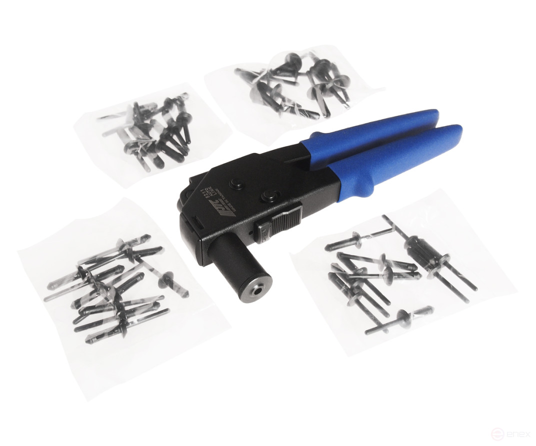 Заклепочник 5,6.3,6.6мм углового типа с заклепками 40шт. JTC