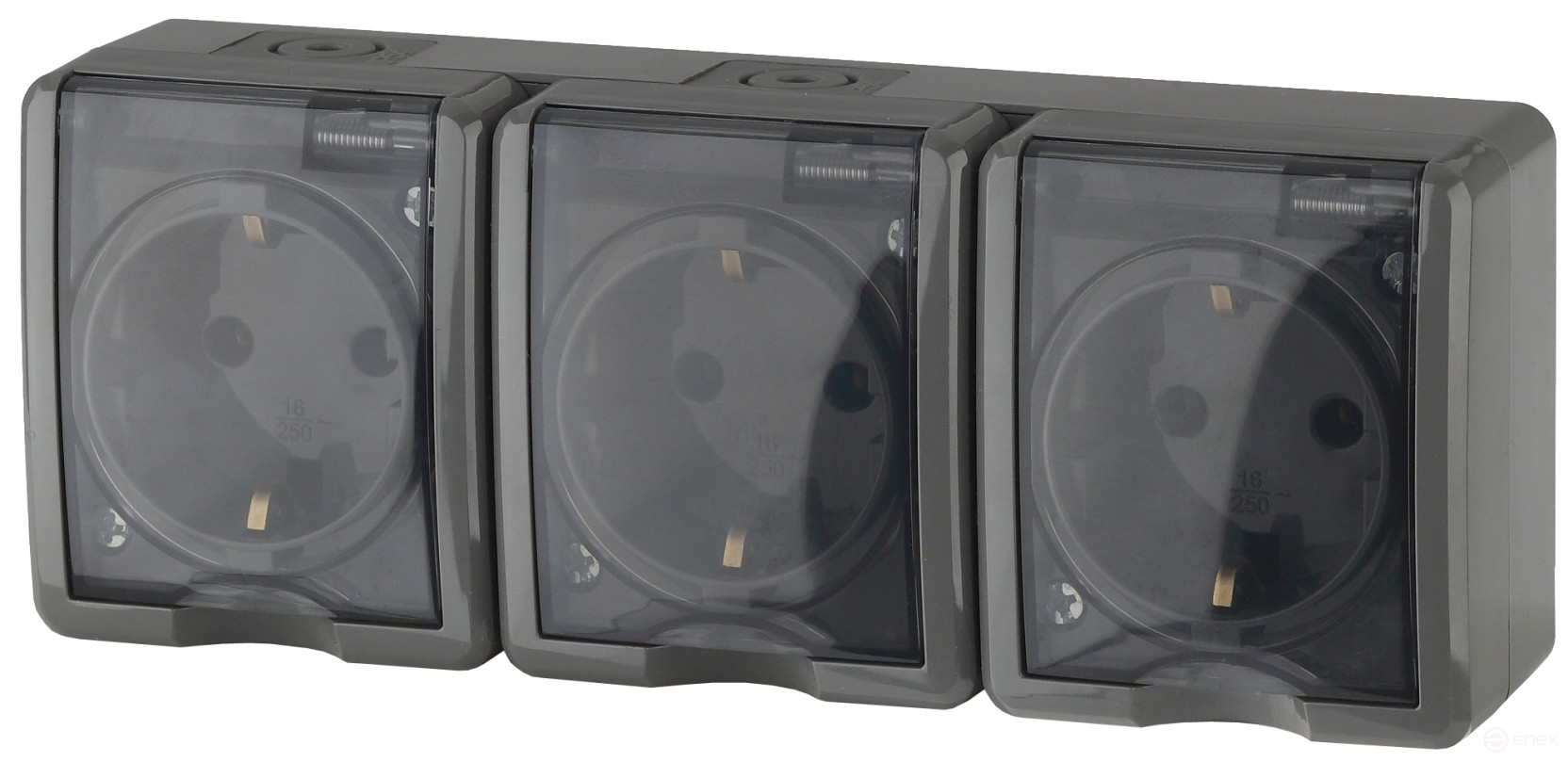 Розетка ЭРА Эксперт 11-2406-03 тройная 3х2P+E IP54 шторки 16A-250В ОУ серый