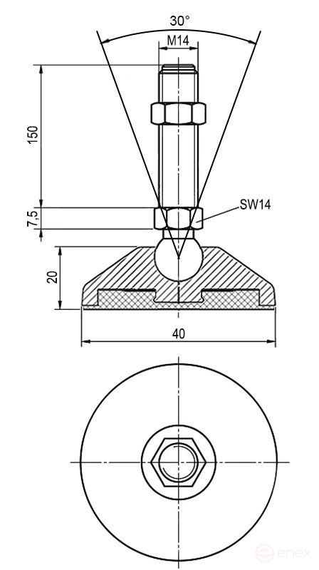 Регулируемая нескользящая опора M14x125 до 900 кг Алтервиа A00024.11108014125