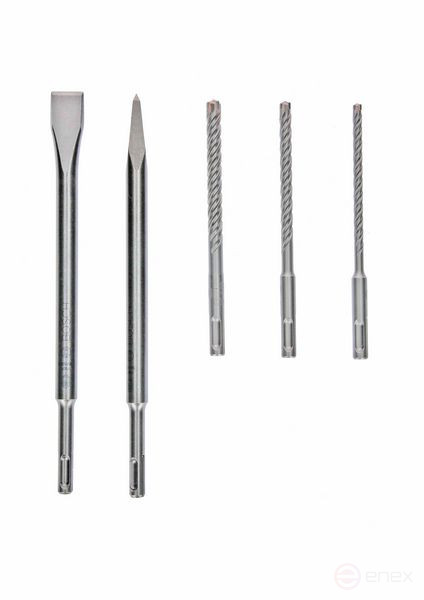 Набор зубил SDS plus-5X, 5 шт. 5pcs SDS plus-5X and chisel set: 6/8/10x100x160, pointed/flat chisel 250mm