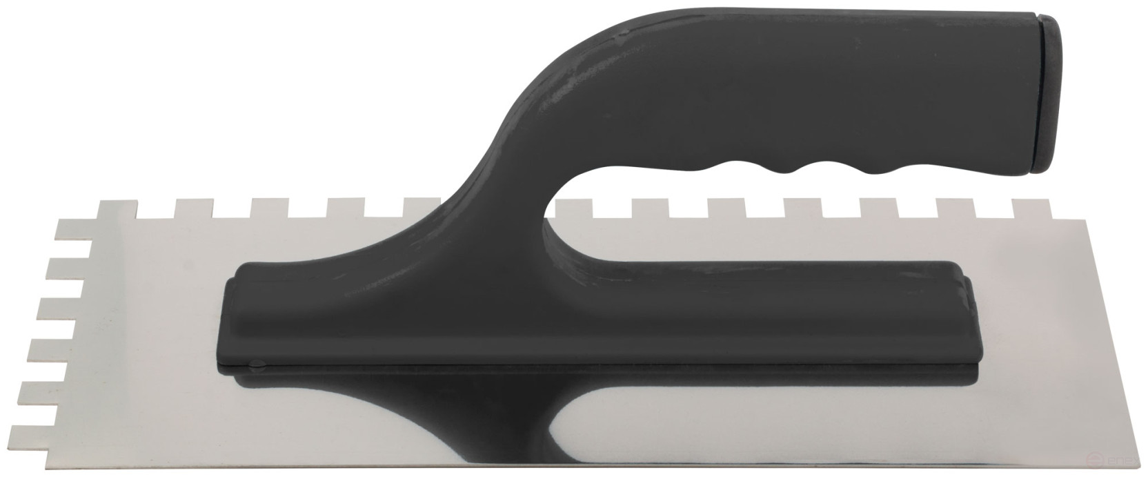 Toothed trowel 10 x 10, stainless steel, 270 x 130 mm, plastic handle