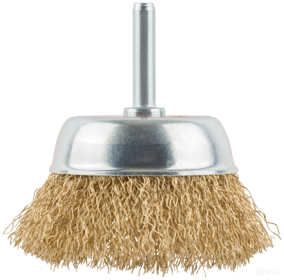 Корщетка чашечная, со шпилькой, стальная латунированная волнистая проволока 65 мм