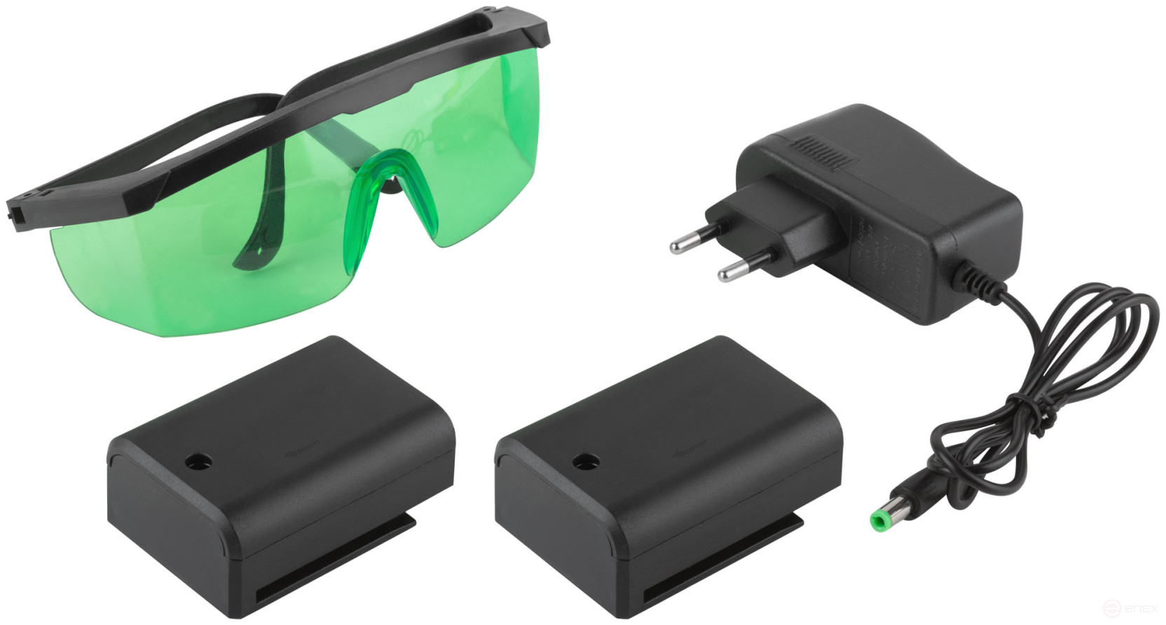 Уровень лазерный самоуспокаивающийся, зеленые лучи, крест, диапазон 10 м, Li-Ion аккум., 2 уровня яркости, без треноги, коробка