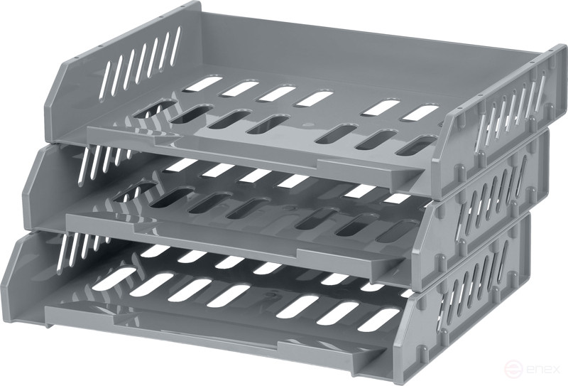 Paper tray horizontal STAMM "City", set of 3 pcs., on the met. rods, wide loading, grey