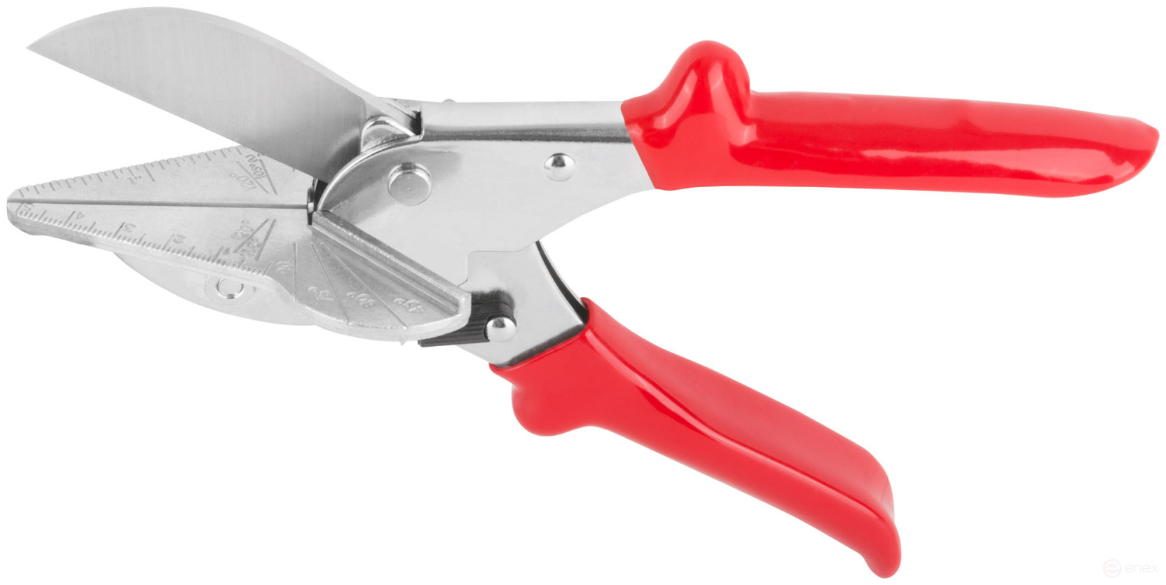 Scissors for cutting plastic profiles at an angle with an anvil of 215 mm