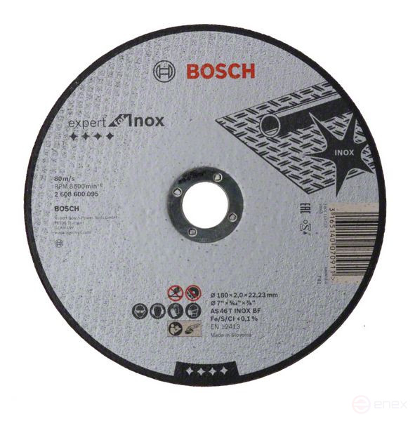 Cutting wheel, straight, Expert for Inox AS 46 T INOX BF, 180 mm, 2.0 mm