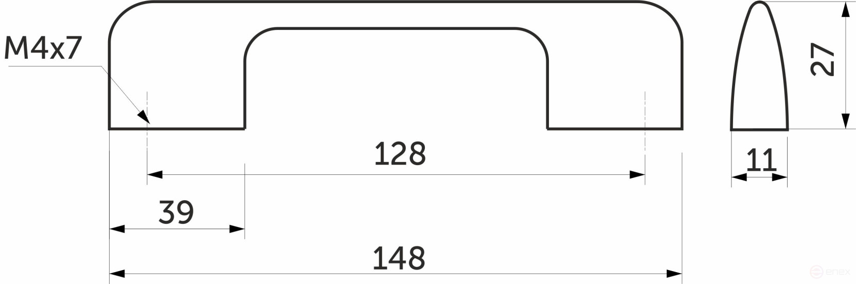 Handle meb. bracket alum. ORION 128/148 aluminum AKS