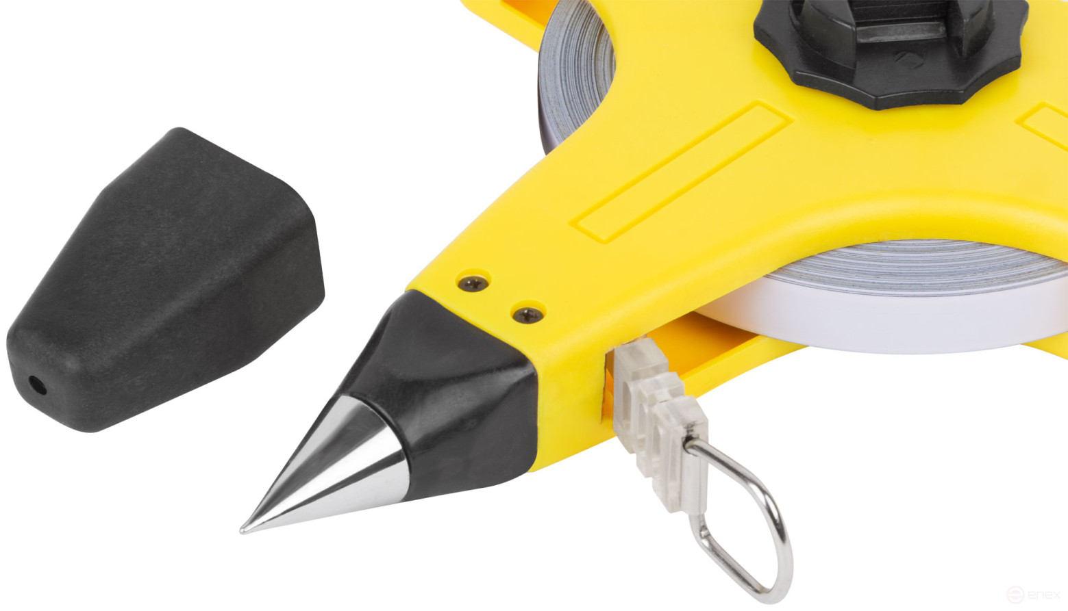 Geodetic tape measure, steel tape, yellow open plastic case, rubberized handle 50 m