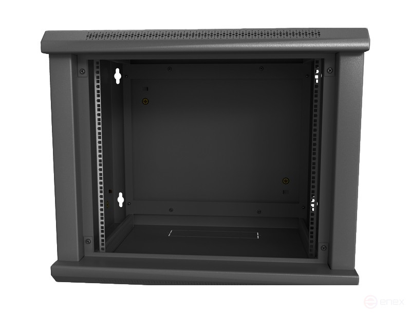 TWL-0645-SD-RAL9005 Шкаф настенный 19-дюймовый (19"), 6U, 367x600х450мм, металлическая перфорированная дверь, несъемные стенки, 1 пара профилей, цвет черный (RAL 9005) (собранный)