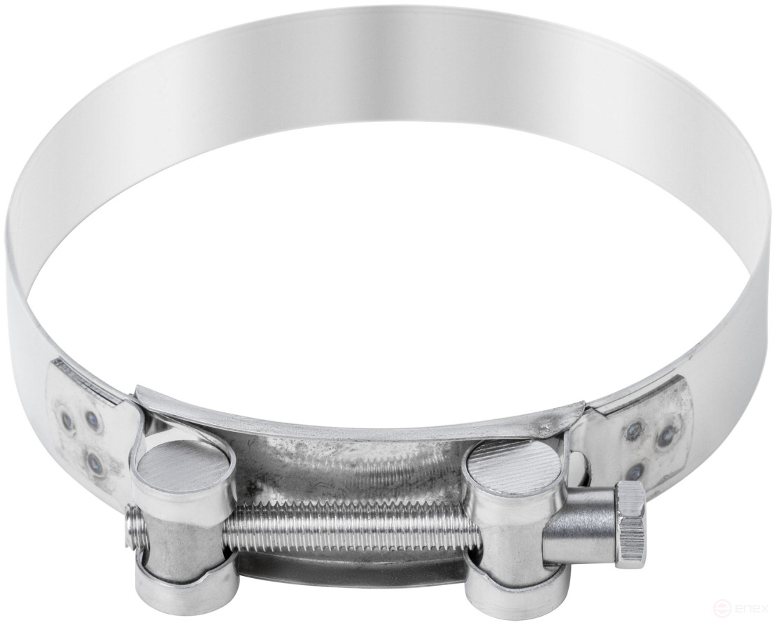 The clamp is a crimping power hinge, stainless steel.steel 113-121 mm