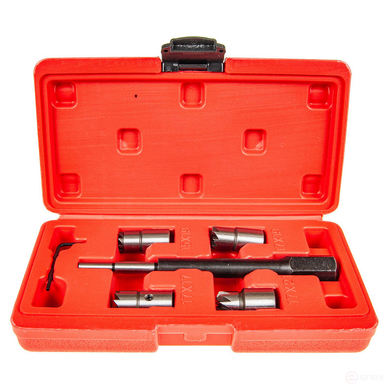 Набор фрез ER-86741 для чистки и восстановл. посадочных мест диз. форсунок 6пр (15х19,17х17,17х19,17х21мм) кейсе ЭВРИКА /1/20