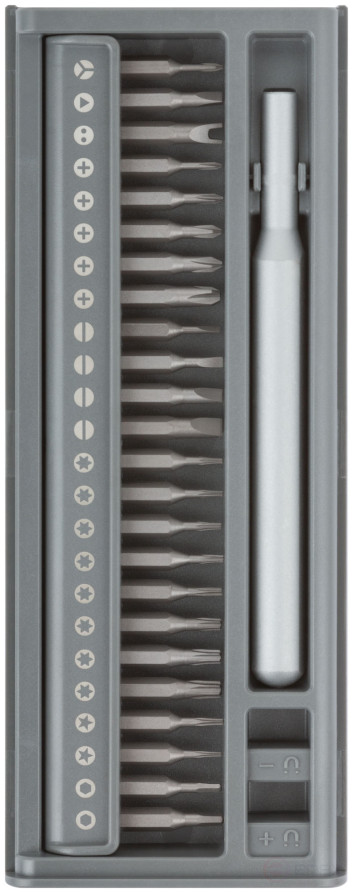 Screwdriver with bits for precision work, 24 CrV bits, plastic box