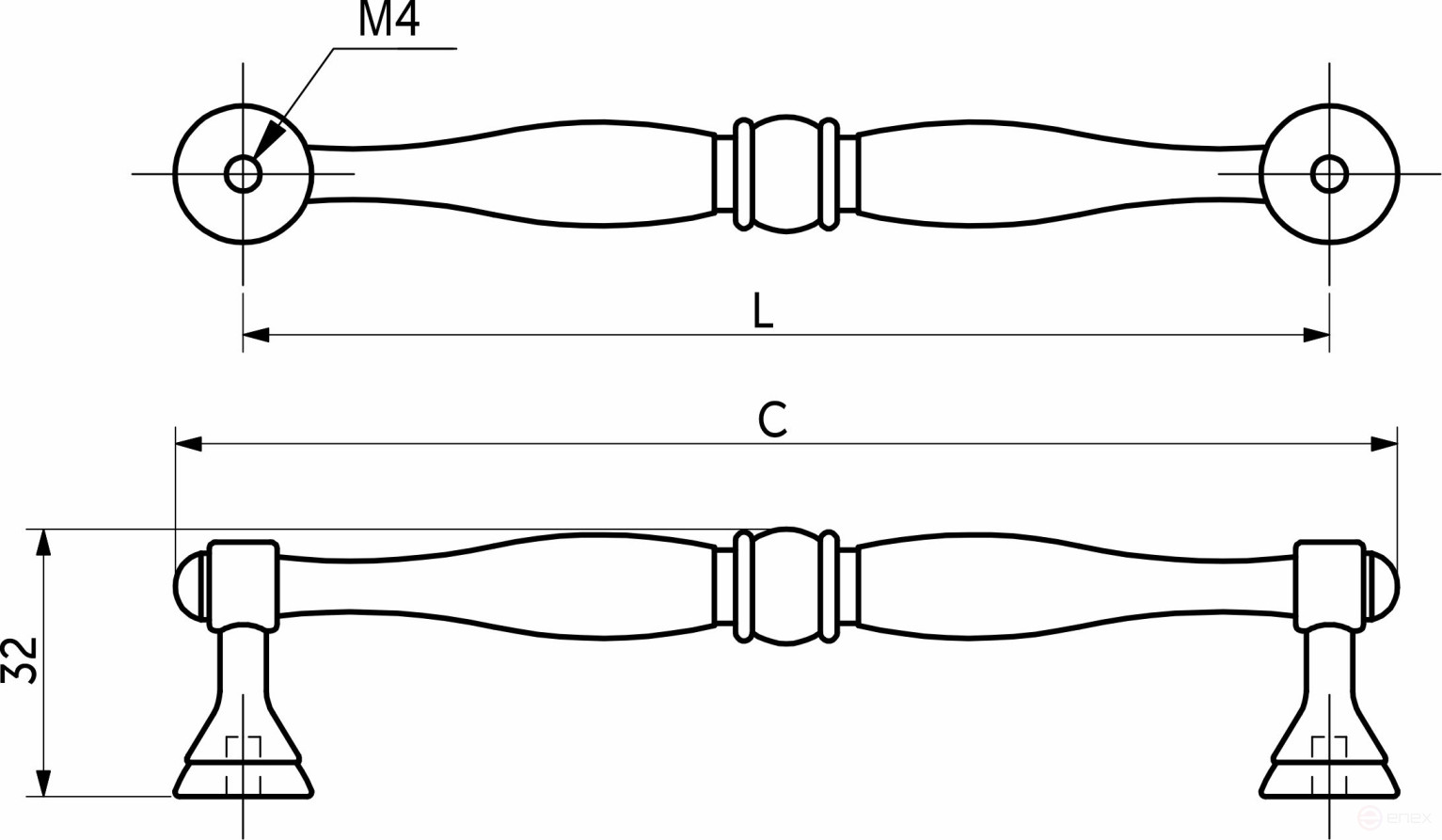 Handle meb. bracket met. EVA 128 antique silver, AKS