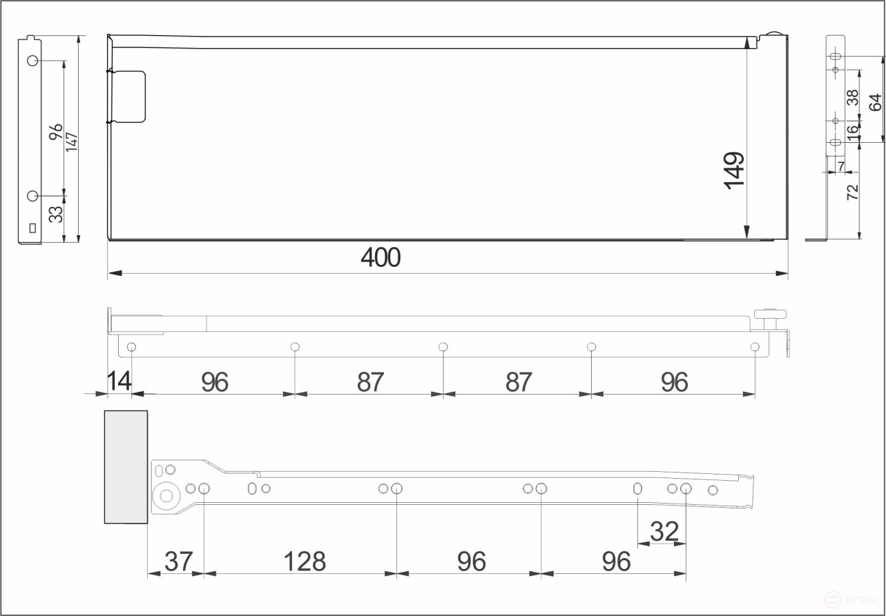 Система ящиков Металбокс AKS L-400 белый H=118 левая+правая