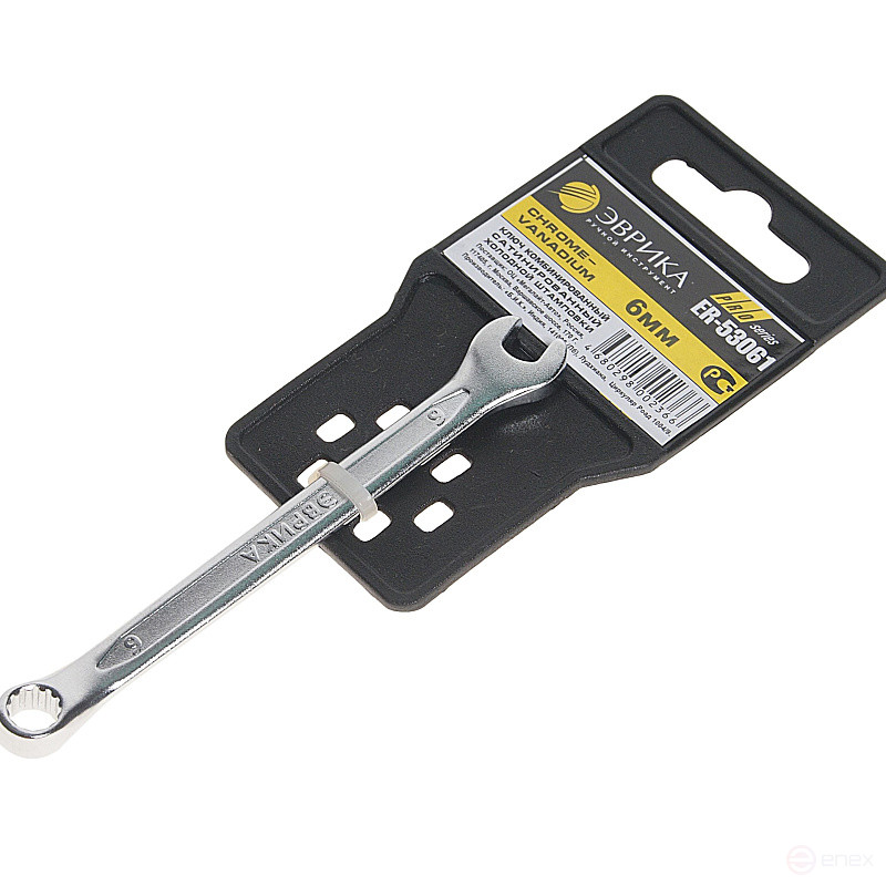 Ключ комбинированный 6мм ER-53061 (Chrome vanadium) на держателе PRO ЭВРИКА 1/25/400