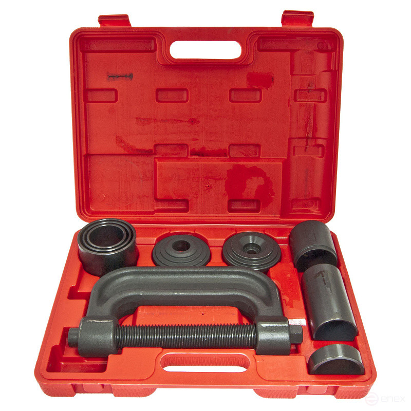 Съемник ER-86804 сайлентблоков и подшипников с набором оправок 9пр., в кейсе ЭВРИКА /1/2