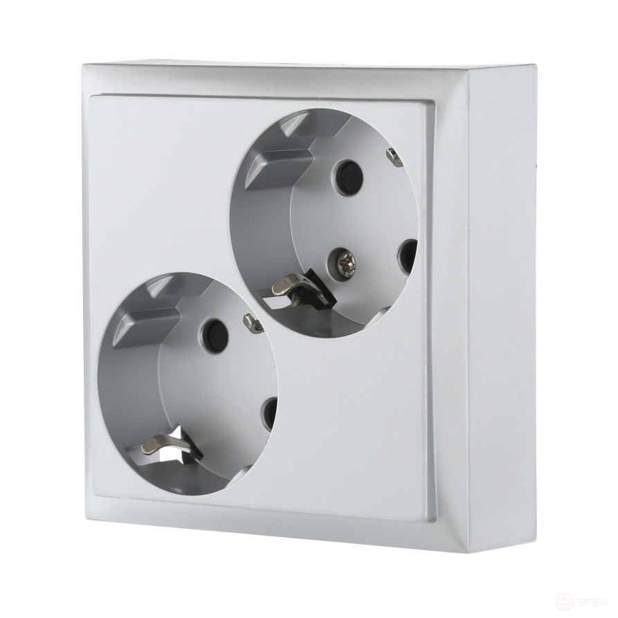 Double socket with A/c, with blinds (silver metallic) LK60