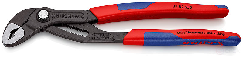 KNIPEX COBRA® клещи переставные с фиксатором, 50 мм (2"), под ключ 46 мм, L-250 мм, серые, 2-к ручки
