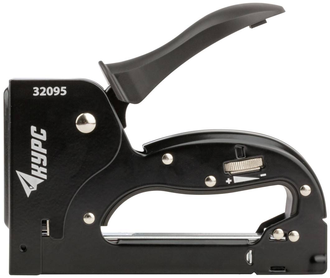 Степлер для узких скоб "тип 53" 4-14 мм, с регулир. силы удара, метал.черный корпус, прорезин.рычаг