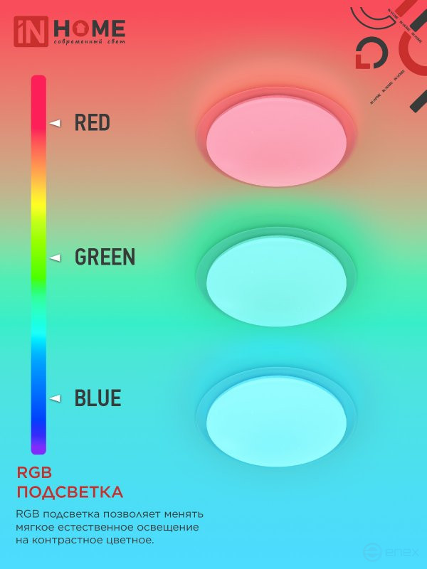 Светильник светодиодный COMFORT GALAXY-RGB 125Вт 230В 3000-6500K 10000Лм 565x80мм с пультом ДУ IN HOME