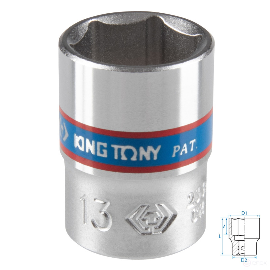 Головка торцевая стандартная шестигранная 1/4", 13 мм KING TONY 233513M