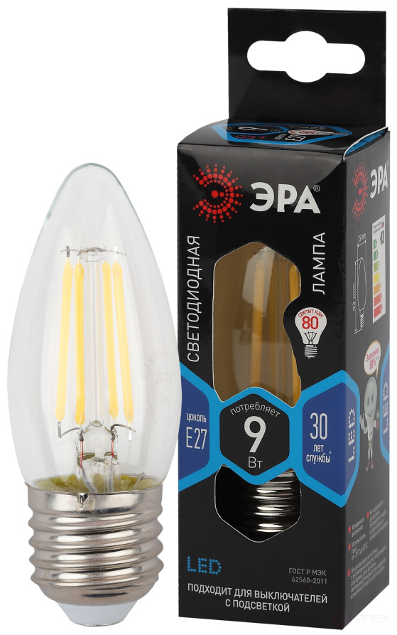 LED Lamp ERA F-LED B35-9w-840-E27 9W Filament Candle Neutral White Light E27