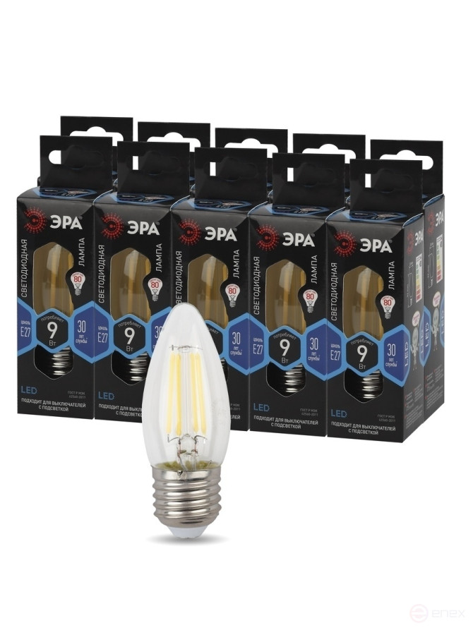 LED Lamp ERA F-LED B35-9w-840-E27 9W Filament Candle Neutral White Light E27