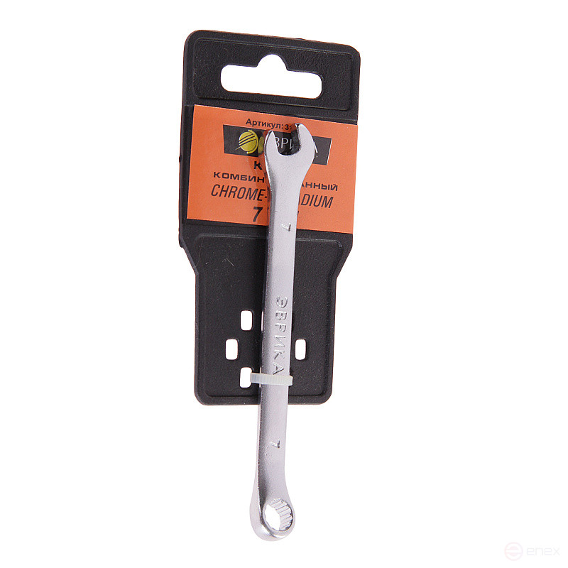 Ключ комбинированный 7мм ER-31007 (Chrome vanadium) на держателе сатинированный ЭВРИКА 1/20