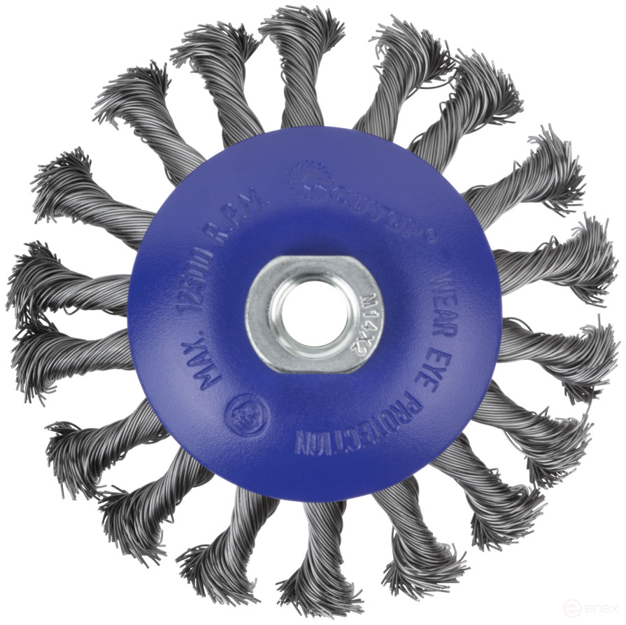 Щетка для УШМ, М14, тип "Тарелка", крученая проволока 0,5 мм, 115 мм, блистер, CUTOP Profi