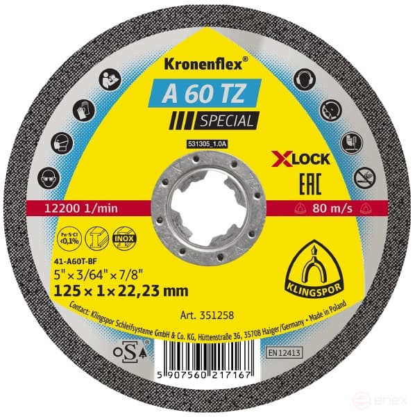 Отрезной круг A 60 TZ Special, 125 x 1 x 22,23 X-LOCK