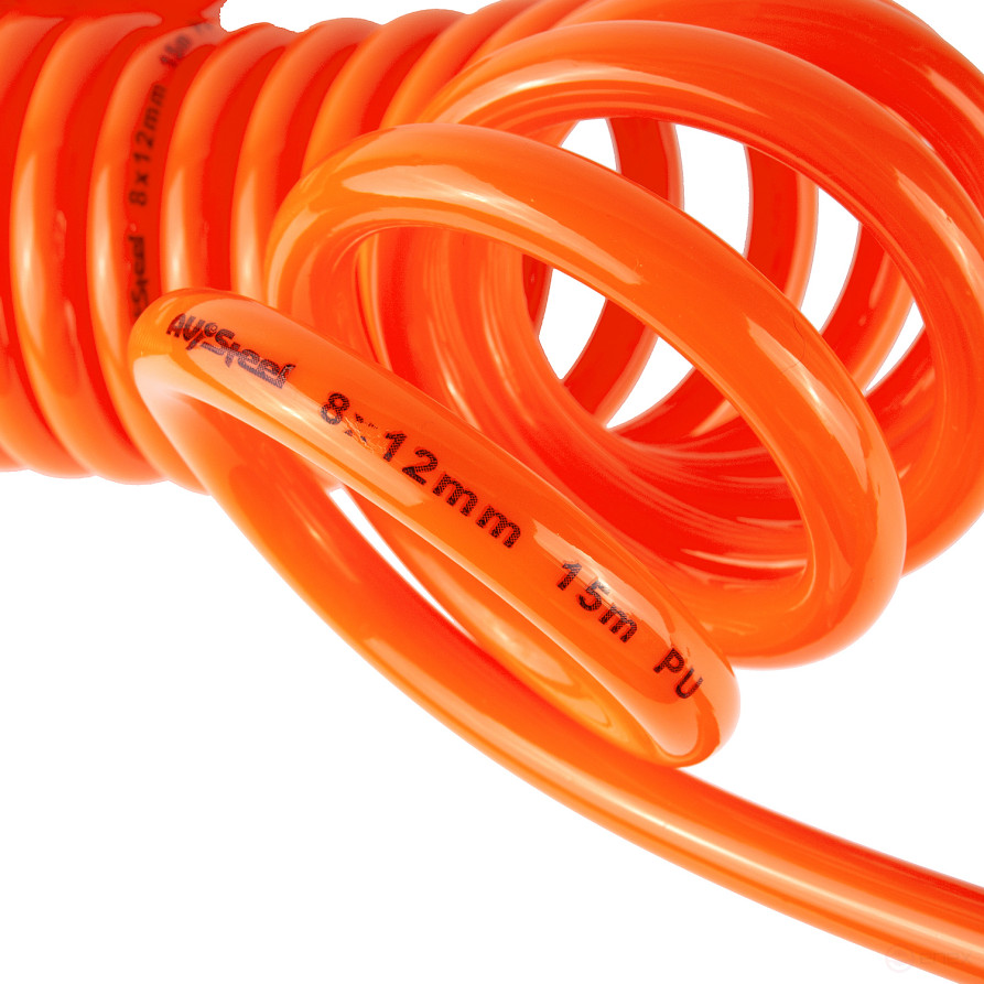 Шланг пневматический спиральный PU 8х12мм с быстросъемными фитингами 15м AV-700015 "AV Steel"