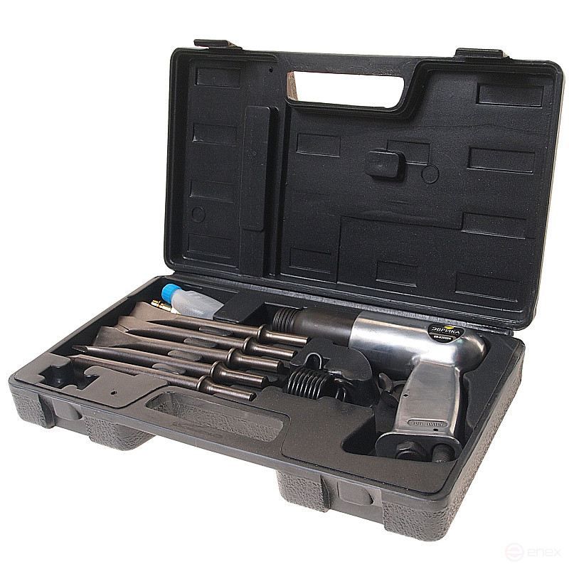 Pneumatic hammer ER-83502K with a set of chisels 3000 strokes/min 190mm with a round nozzle 9 items in a case EUREKA 1/10