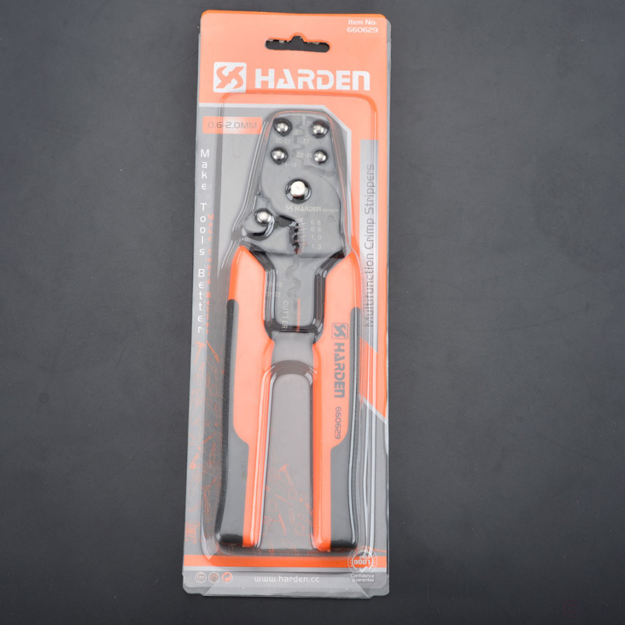 Клещи электромонтажные многофункциональные: для обжима, снятия изоляции и резки провода 0.6-2.0mm // HARDEN