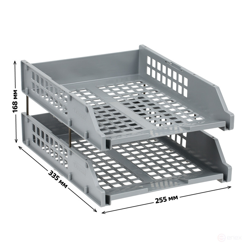 Лоток для бумаг горизонтальный СТАММ "Strong", набор 2шт., на метал. стержнях, серый