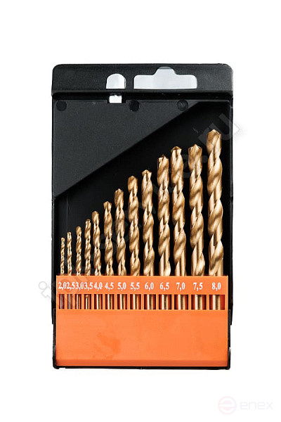 Набор сверл по металлу НС42 от 2 до 8 шаг 0,5, 13шт. Р6М5 TiN