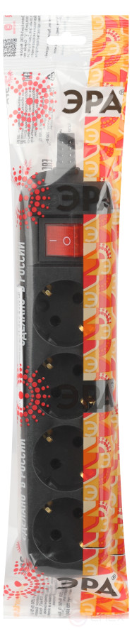 ERA KX-4es-B Block 4 Sockets with ground connection with Switch Black