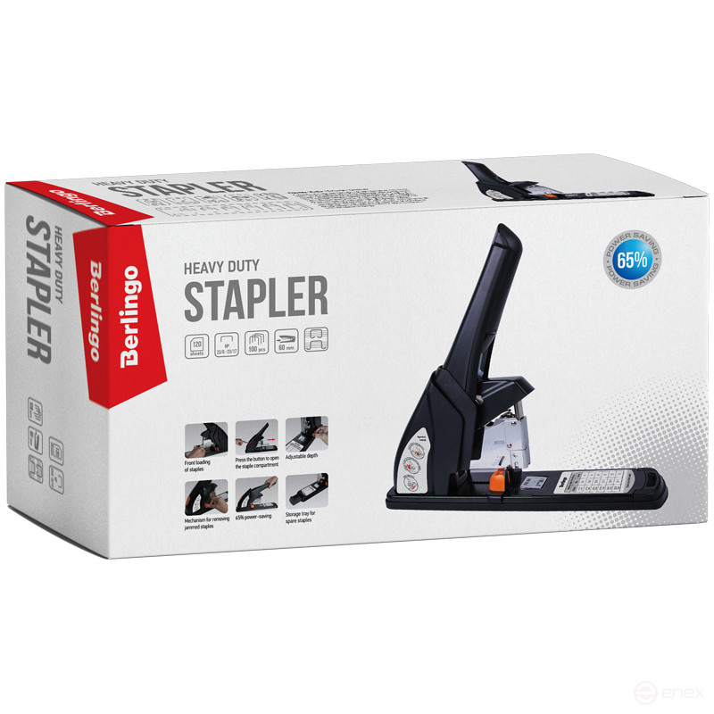Powerful stapler №23/6, 23/8, 23/10, 23/13, 23/15, 23/17 Berlingo up to 120 liters, energy-saving, black
