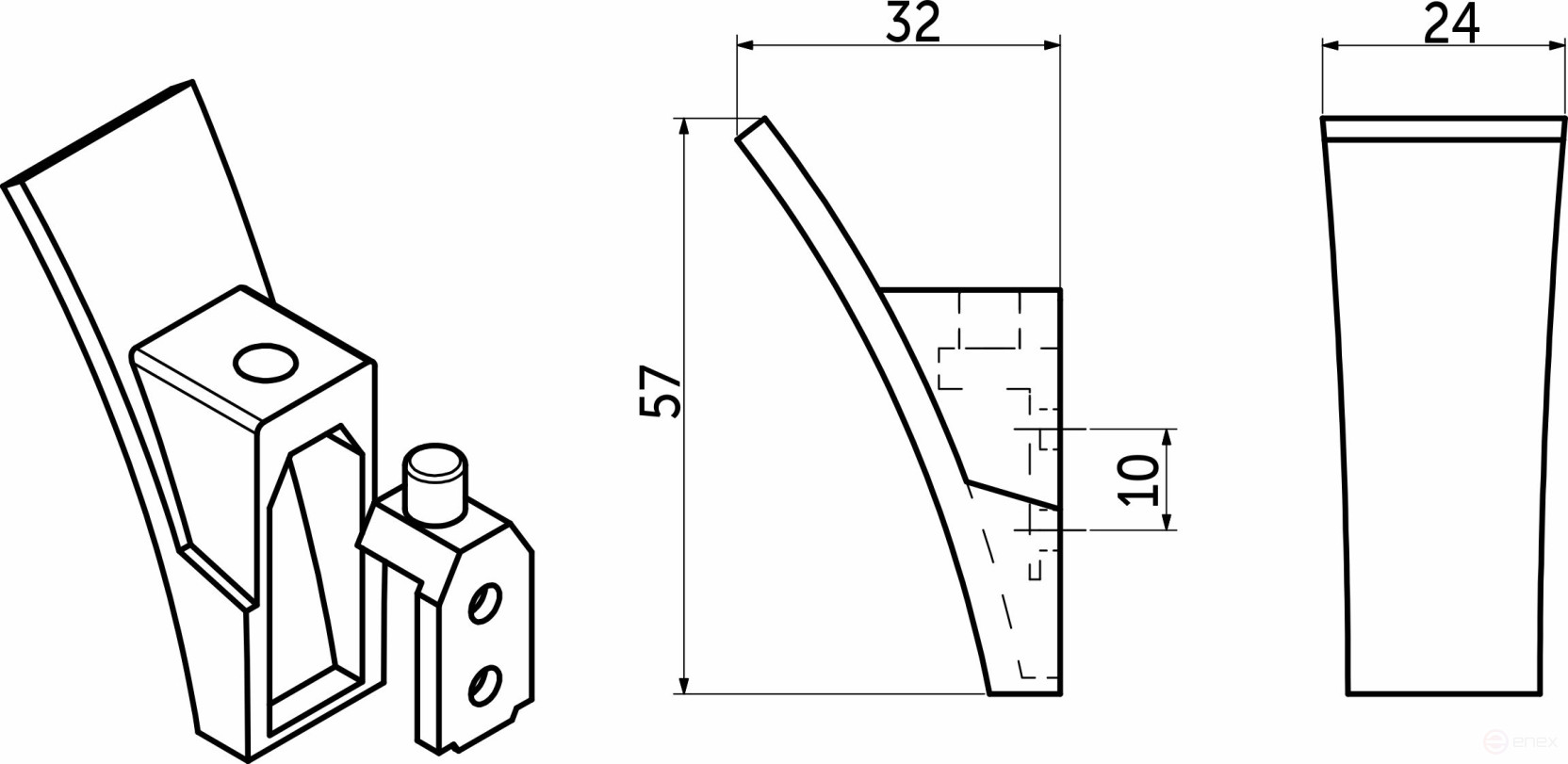 Крючок меб. однорожковый мет. SLASH черный матовый AKS