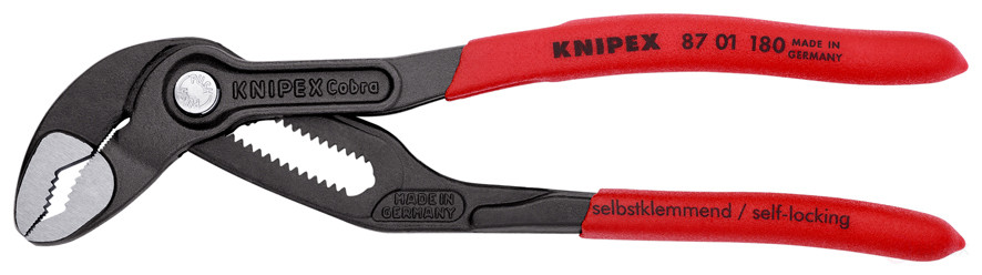 KNIPEX COBRA® клещи переставные с фиксатором, 42 мм (1 1/2"), под ключ 36 мм, L-180 мм, серые, 1-к ручки