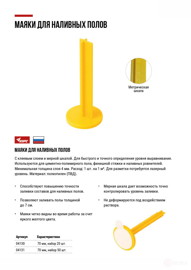 Beacons for self-leveling floors 70 mm, with adhesive layer, set of 20 pcs.