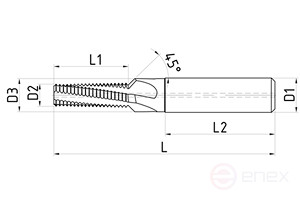 Резьбовая фреза с обработкой фаски (ISO), внутренняя подача СОЖ, серия MMIG-F, M14x1,5 мм