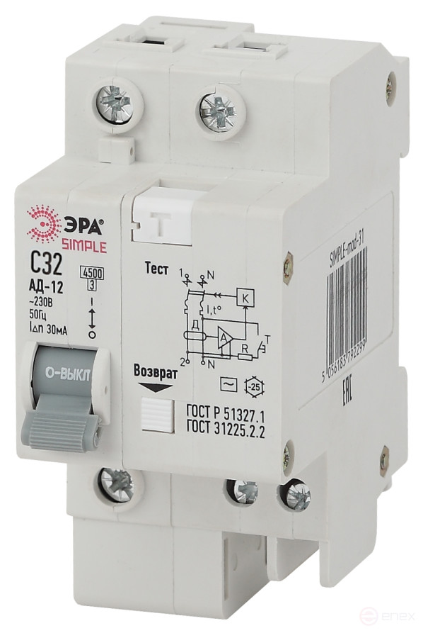 Automatic differential current switch ERA SIMPLE SIMPLE-mod-32 1P+N 32A 30mA type AC X-ka