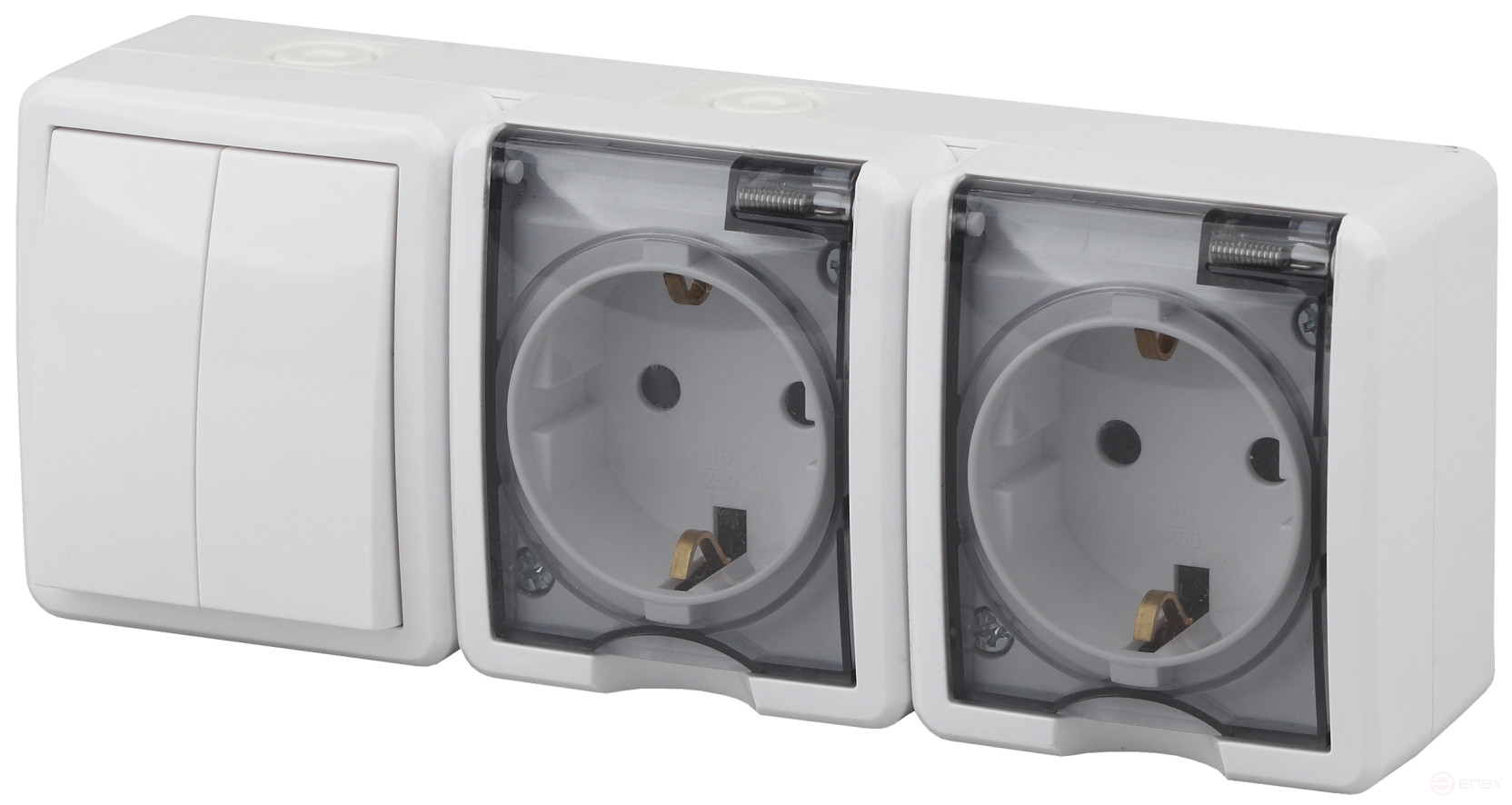 Block two sockets + Switch ERA Expert 11-7404-01 Dual IP54 16A-10AX-250V AC White