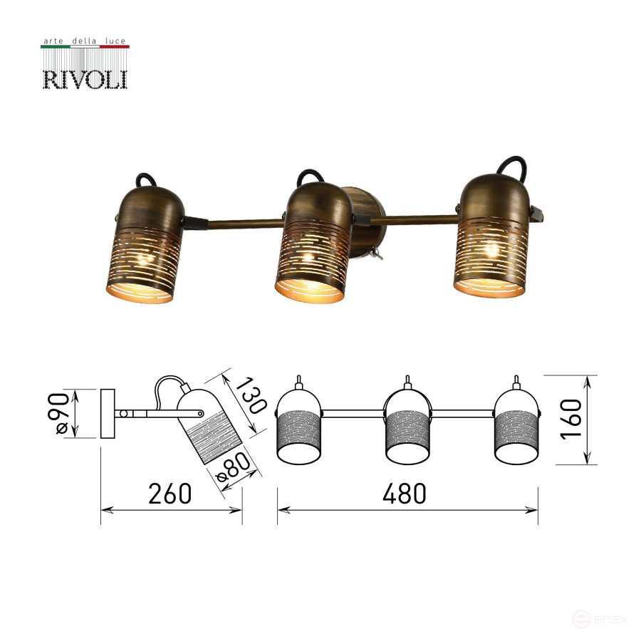 Светильник настенно-потолочный спот Rivoli Lamia 7062-703 3 х Е27 40 Вт поворотный модерн с выключателем