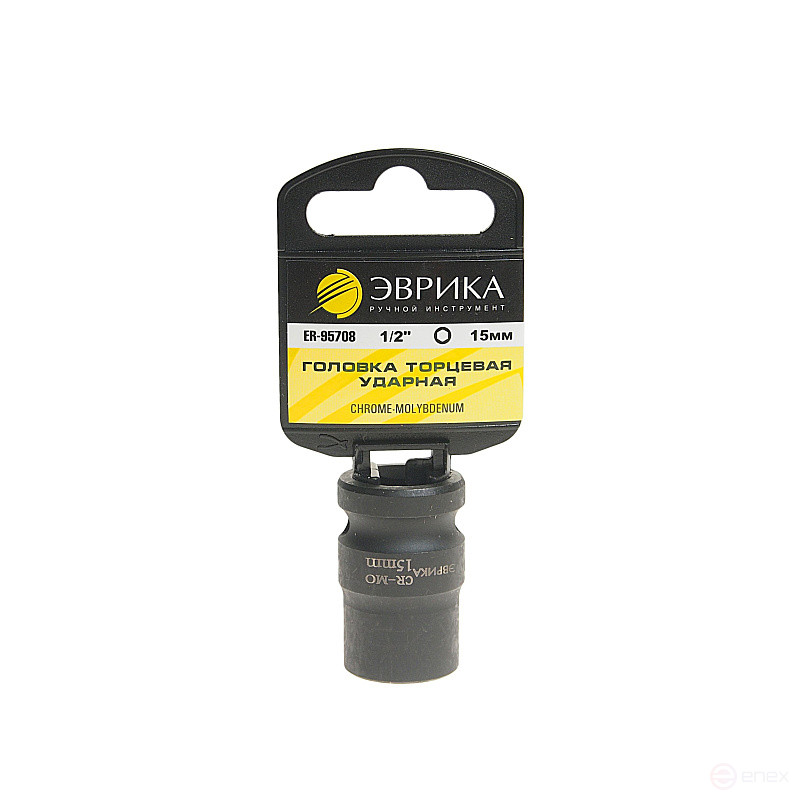 Головка торцевая 15мм 1/2" 6-гранная ударная L=40мм (с держателем) ЭВРИКА ER-95708H 1/144