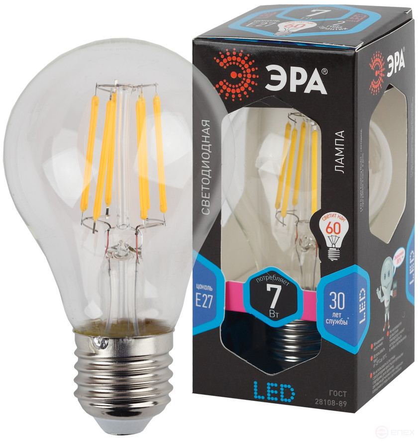 LED lamp ERA F-LED A60-7W-840-E27 7W Filament Pear Neutral White Light E27