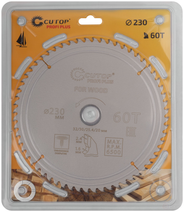 Диск пильный по дереву с тефлоновым покрытием 60Т, CUTOP Profi plus, 230 х 1,6/2,4 х 32/30/25,4/20 мм